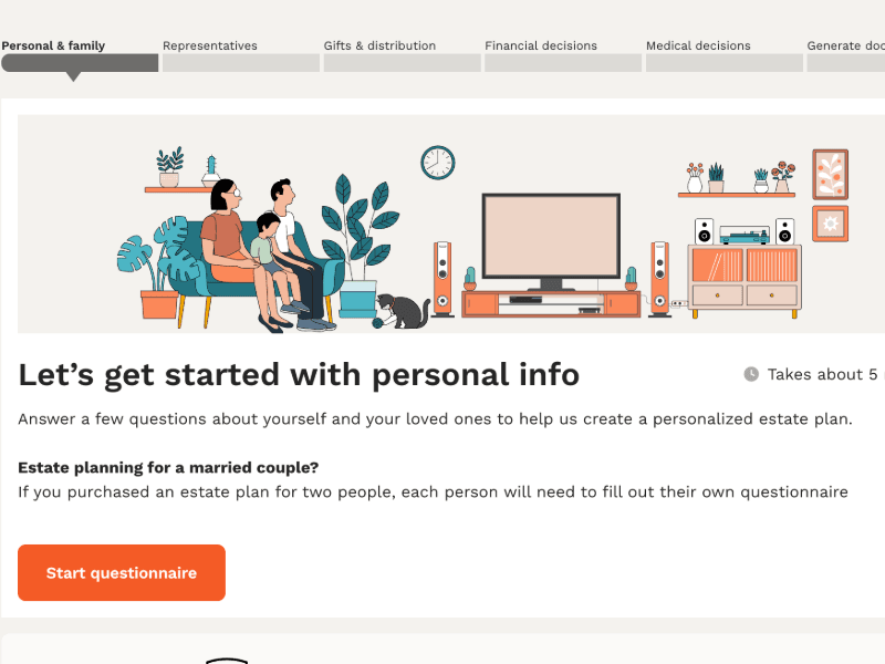 Screenshot of LegalZoom page