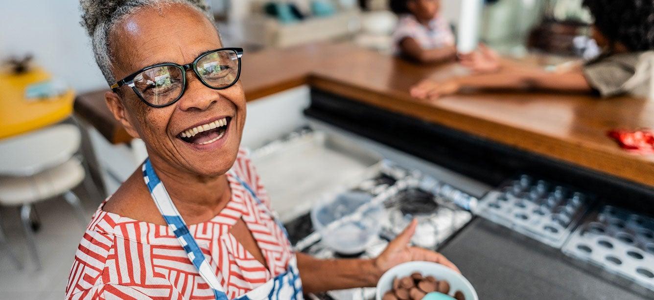 Smiling woman wearing glasses