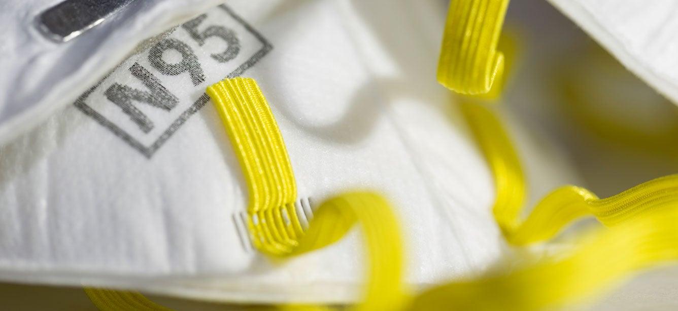 A close up shot of a protective N95 mask, to help older adults stay safe from COVID-19.