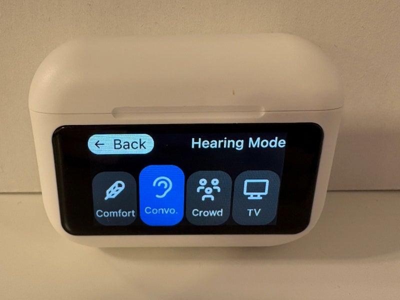 The Audien Atom X touchscreen showing the four preset hearing modes