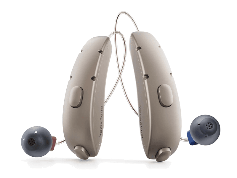 The Audicus Omni 2 hearing aids and charger