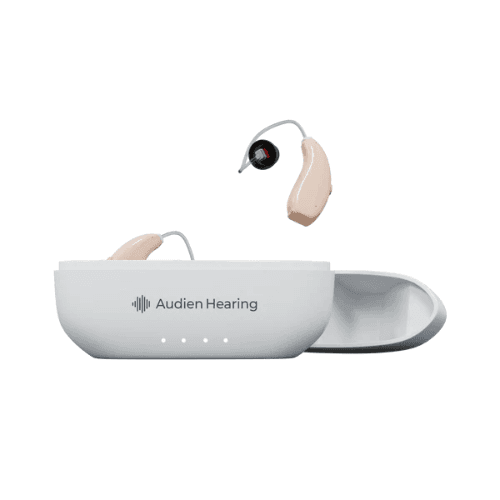 Audien hearing aids and charging case
