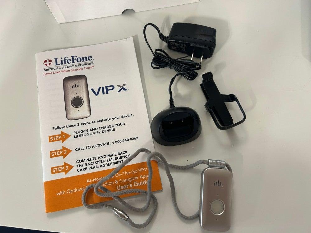 LifeFone’s VIPx user manual, mobile device, charging cradle and belt clip