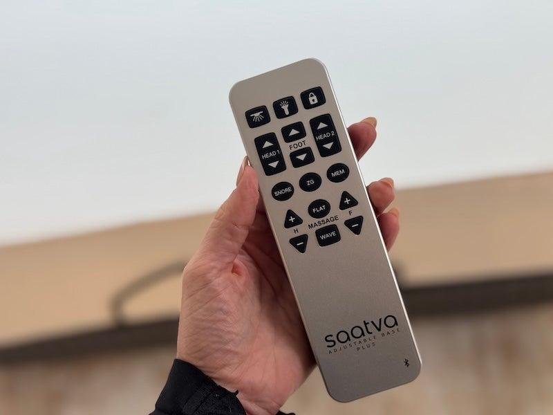 The remote of the Saatva Adjustable Base Plus