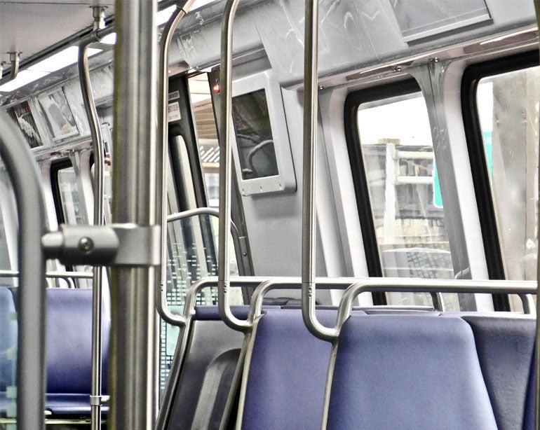 An empty DC Metro rail car interior.