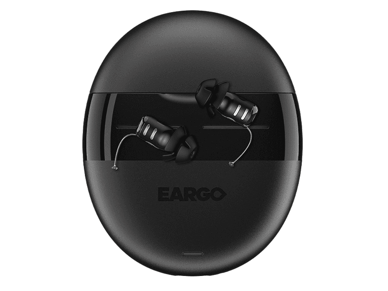 The Eargo 8 hearing aids and charger