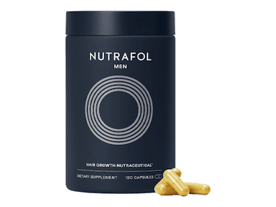 A bottle of Nutrafol Men supplements